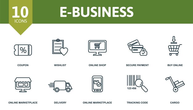 Colección de iconos de negocios electrónicos de elementos simples como el