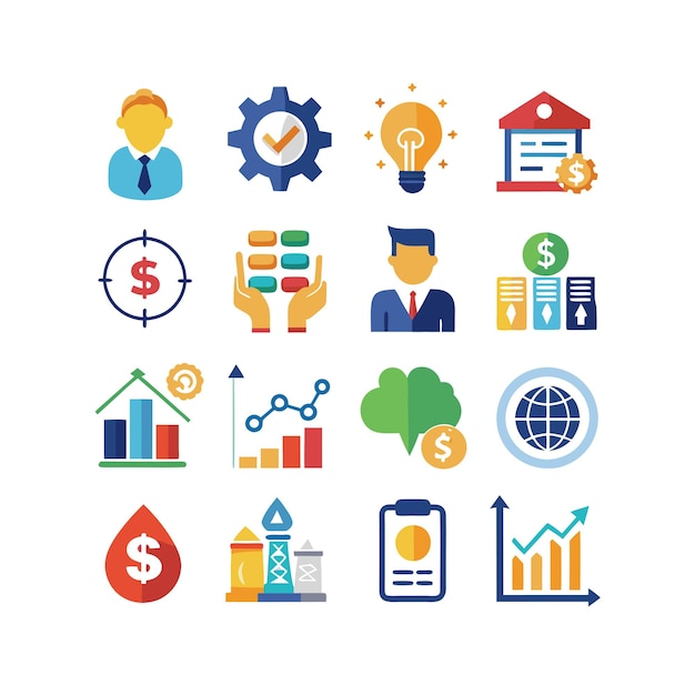 Colección de iconos de negocios y finanzas Ilustración vectorial para documentos, sitios web y aplicaciones