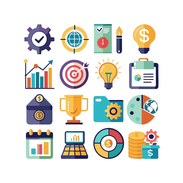 Colección de iconos de negocios y finanzas Ilustración vectorial para documentos, sitios web y aplicaciones