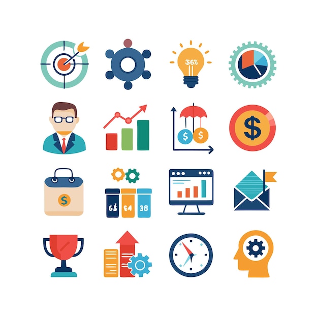 Colección de iconos de negocios y finanzas Ilustración vectorial para documentos, sitios web y aplicaciones