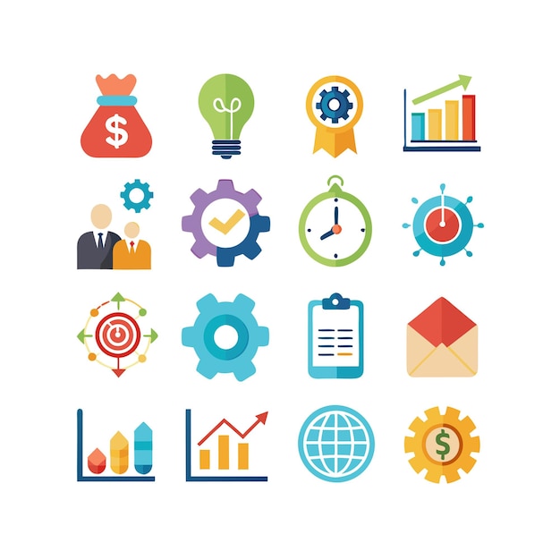 Colección de iconos de negocios y finanzas Ilustración vectorial para documentos, sitios web y aplicaciones
