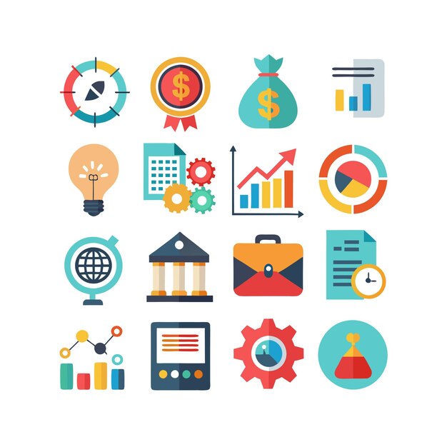 Colección de iconos de negocios y finanzas Ilustración vectorial para documentos, sitios web y aplicaciones