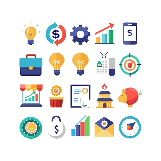 Colección de iconos de negocios y finanzas Ilustración vectorial para documentos, sitios web y aplicaciones