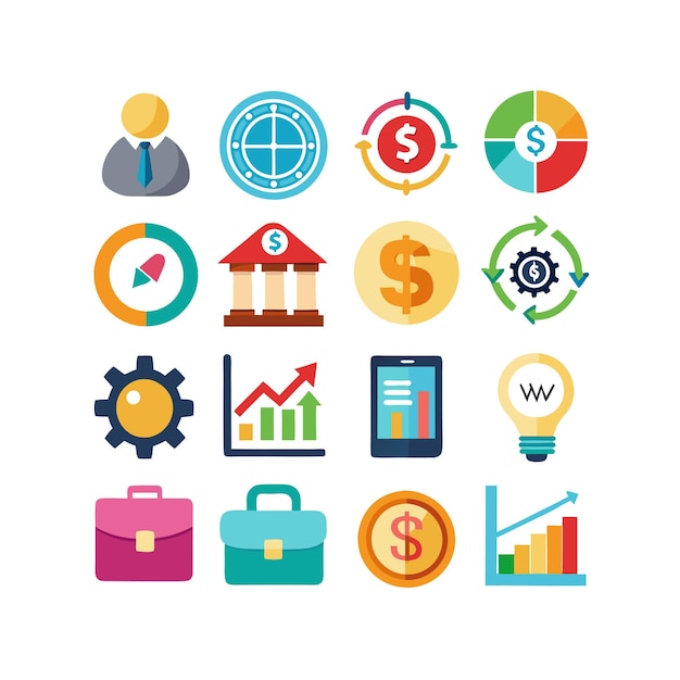 Colección de iconos de negocios y finanzas Ilustración vectorial para documentos, sitios web y aplicaciones