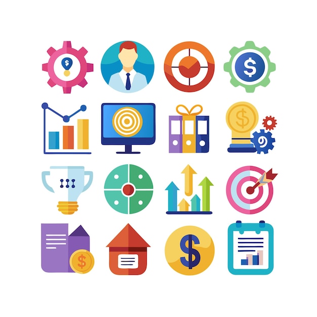Colección de iconos de negocios y finanzas Ilustración vectorial para documentos, sitios web y aplicaciones
