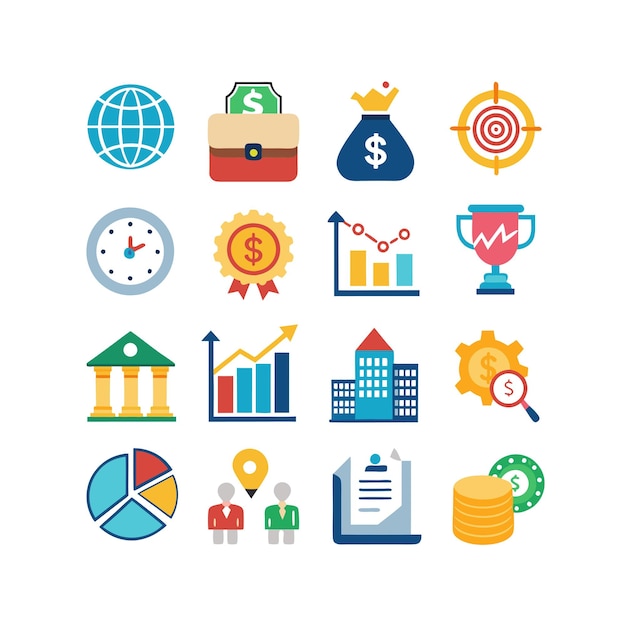 Colección de iconos de negocios y finanzas Ilustración vectorial para documentos, sitios web y aplicaciones