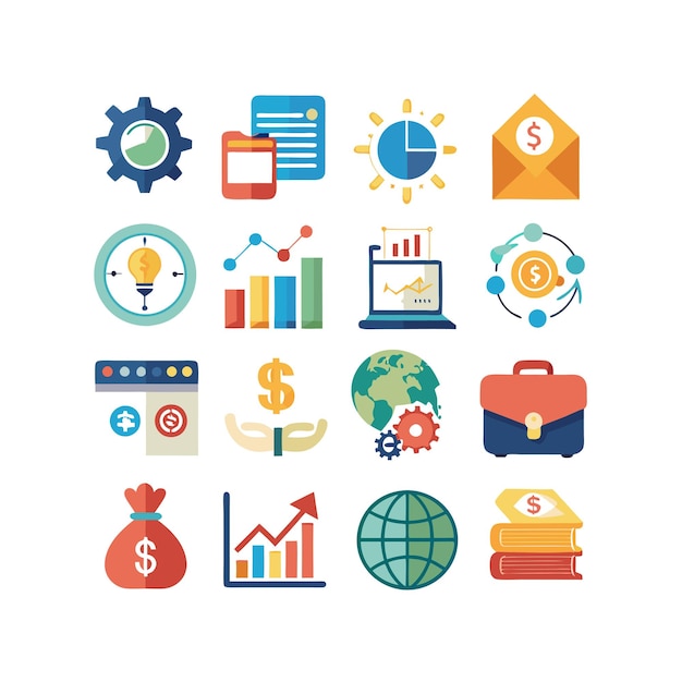 Colección de iconos de negocios y finanzas Ilustración vectorial para documentos, sitios web y aplicaciones