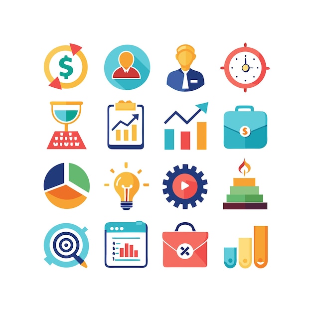 Colección de iconos de negocios y finanzas Ilustración vectorial para documentos, sitios web y aplicaciones