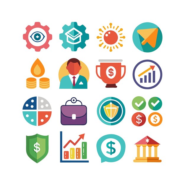 Colección de iconos de negocios y finanzas Ilustración vectorial para documentos, sitios web y aplicaciones