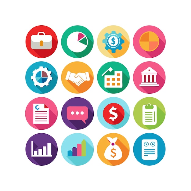 Colección de iconos de negocios y finanzas Ilustración vectorial para documentos, sitios web y aplicaciones
