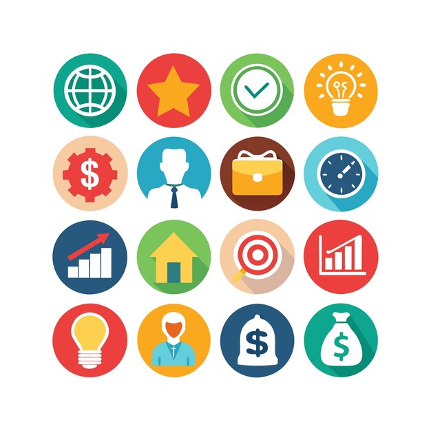 Colección de iconos de negocios y finanzas Ilustración vectorial para documentos, sitios web y aplicaciones