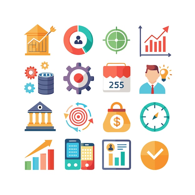 Colección de iconos de negocios y finanzas Ilustración vectorial para documentos, sitios web y aplicaciones