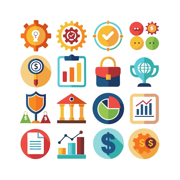 Colección de iconos de negocios y finanzas Ilustración vectorial para documentos, sitios web y aplicaciones