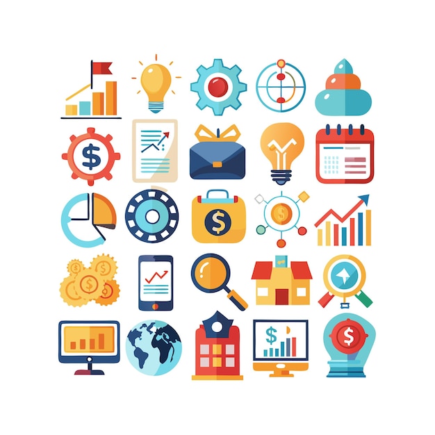 Colección de iconos de negocios y finanzas Ilustración vectorial para documentos, sitios web y aplicaciones