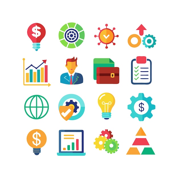 Colección de iconos de negocios y finanzas Ilustración vectorial para documentos, sitios web y aplicaciones