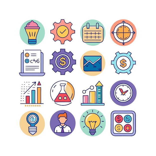 Colección de iconos de negocios y finanzas Ilustración vectorial para documentos, sitios web y aplicaciones