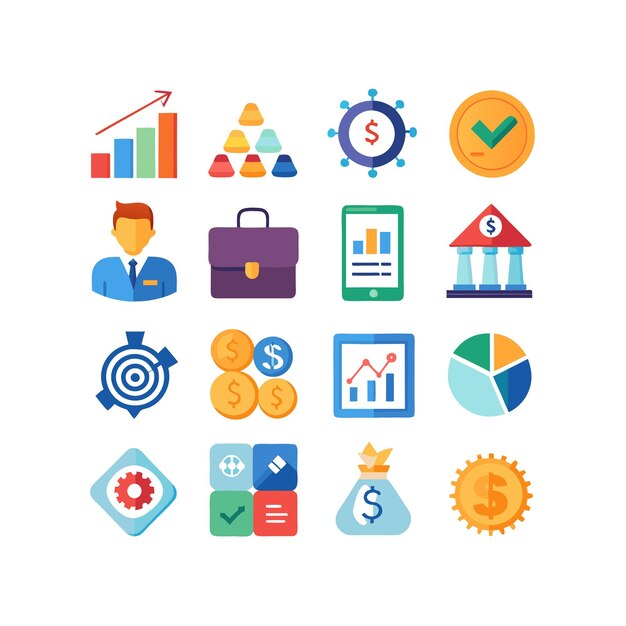 Colección de iconos de negocios y finanzas Ilustración vectorial para documentos, sitios web y aplicaciones