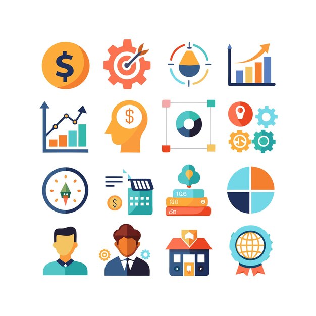 Colección de iconos de negocios y finanzas Ilustración vectorial para documentos, sitios web y aplicaciones