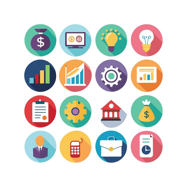 Colección de iconos de negocios y finanzas Ilustración vectorial para documentos, sitios web y aplicaciones