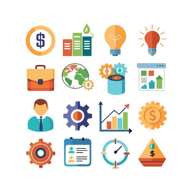 Colección de iconos de negocios y finanzas Ilustración vectorial para documentos, sitios web y aplicaciones