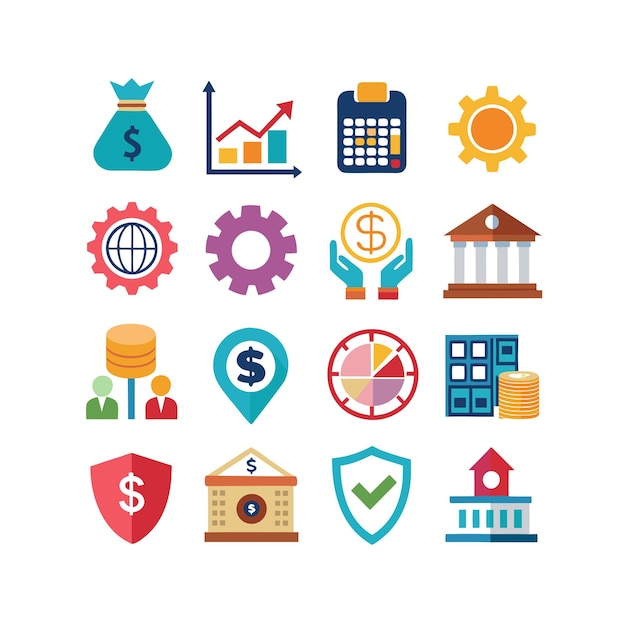 Colección de iconos de negocios y finanzas Ilustración vectorial para documentos, sitios web y aplicaciones