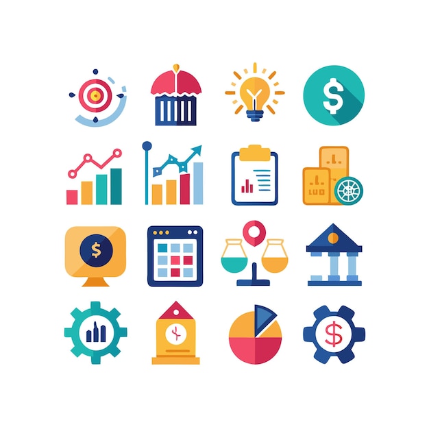 Colección de iconos de negocios y finanzas Ilustración vectorial para documentos, sitios web y aplicaciones