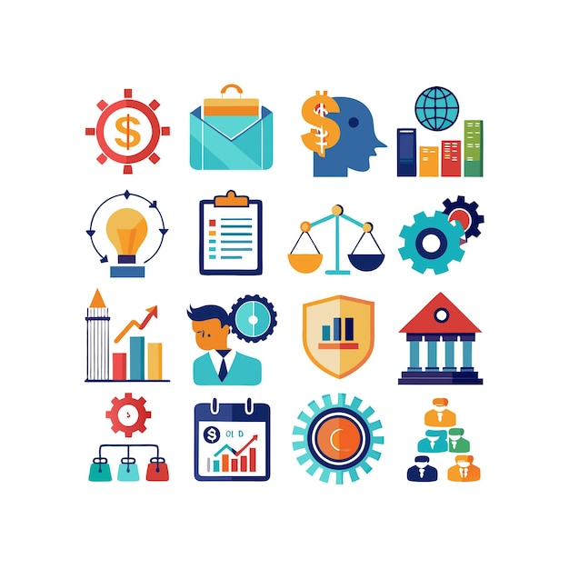 Colección de iconos de negocios y finanzas Ilustración vectorial para documentos, sitios web y aplicaciones