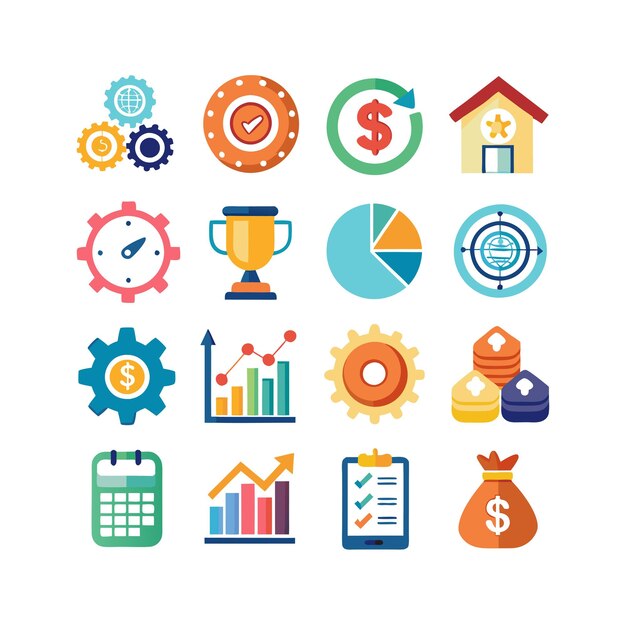 Colección de iconos de negocios y finanzas Ilustración vectorial para documentos, sitios web y aplicaciones