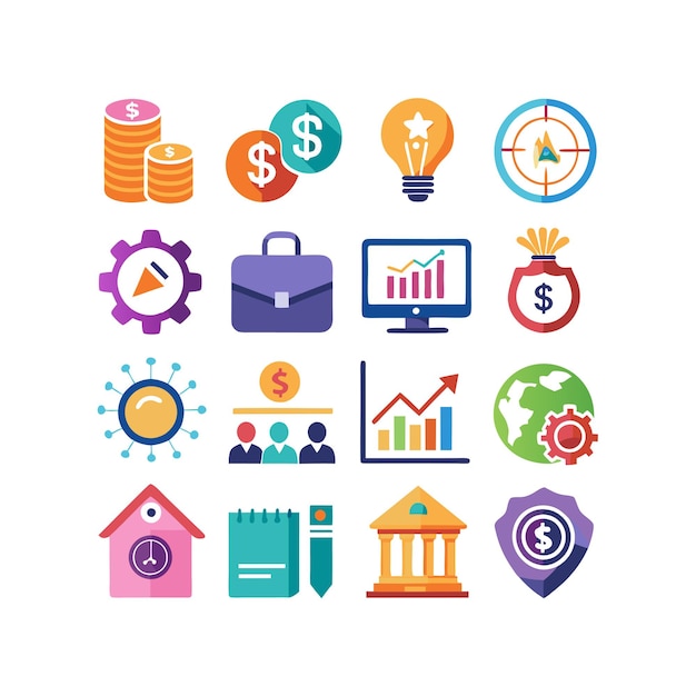 Colección de iconos de negocios y finanzas Ilustración vectorial para documentos, sitios web y aplicaciones