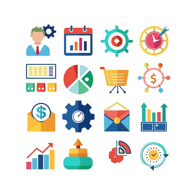 Colección de iconos de negocios y finanzas Ilustración vectorial para documentos, sitios web y aplicaciones