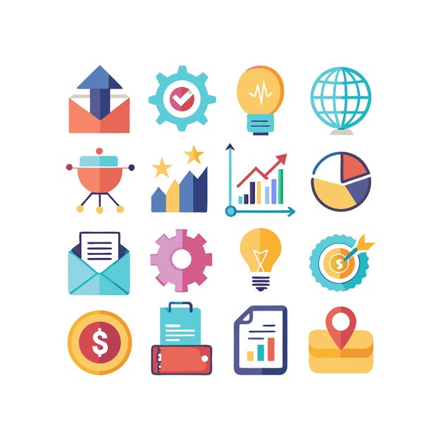 Colección de iconos de negocios y finanzas Ilustración vectorial para documentos, sitios web y aplicaciones