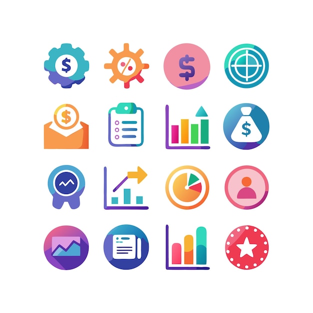 Colección de iconos de negocios y finanzas Ilustración vectorial para documentos, sitios web y aplicaciones