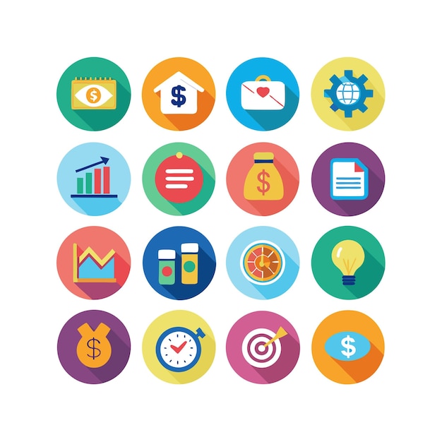 Colección de iconos de negocios y finanzas Ilustración vectorial para documentos, sitios web y aplicaciones