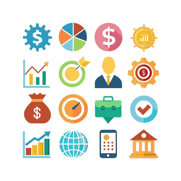Colección de iconos de negocios y finanzas Ilustración vectorial para documentos, sitios web y aplicaciones
