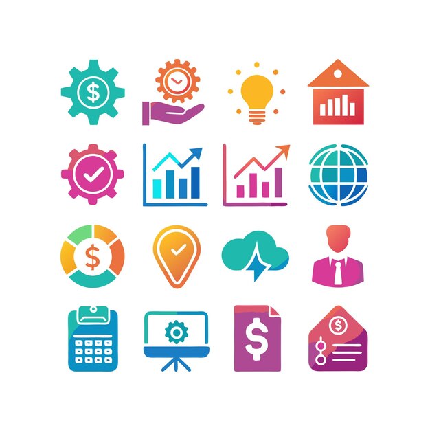 Colección de iconos de negocios y finanzas Ilustración vectorial para documentos, sitios web y aplicaciones
