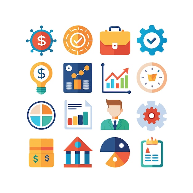 Colección de iconos de negocios y finanzas Ilustración vectorial para documentos, sitios web y aplicaciones
