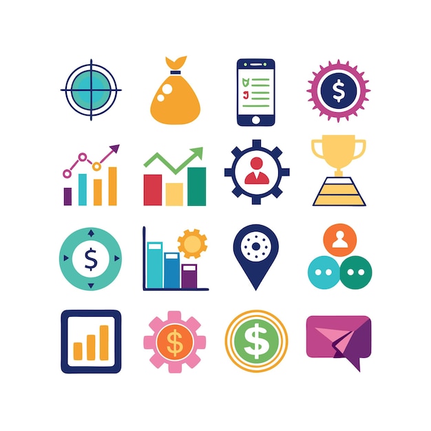 Colección de iconos de negocios y finanzas Ilustración vectorial para documentos, sitios web y aplicaciones