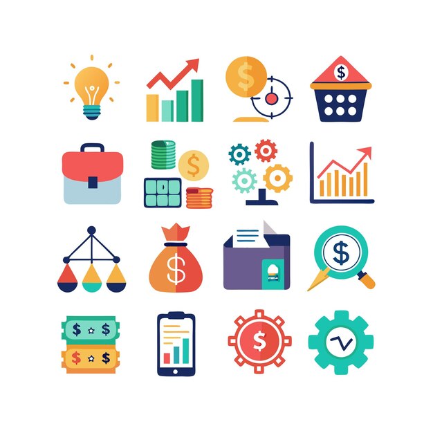 Colección de iconos de negocios y finanzas Ilustración vectorial para documentos, sitios web y aplicaciones