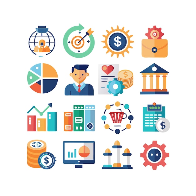 Colección de iconos de negocios y finanzas Ilustración vectorial para documentos, sitios web y aplicaciones