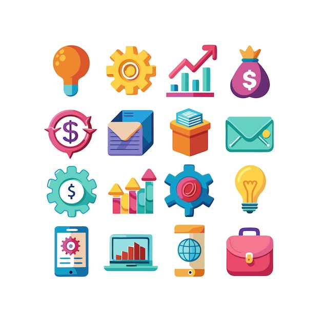 Colección de iconos de negocios y finanzas Ilustración vectorial para documentos, sitios web y aplicaciones