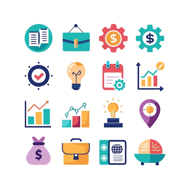 Colección de iconos de negocios y finanzas Ilustración vectorial para documentos, sitios web y aplicaciones