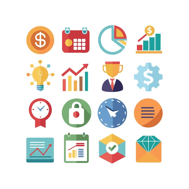 Colección de iconos de negocios y finanzas Ilustración vectorial para documentos, sitios web y aplicaciones