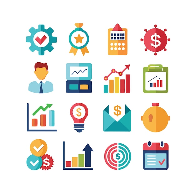 Colección de iconos de negocios y finanzas Ilustración vectorial para documentos, sitios web y aplicaciones