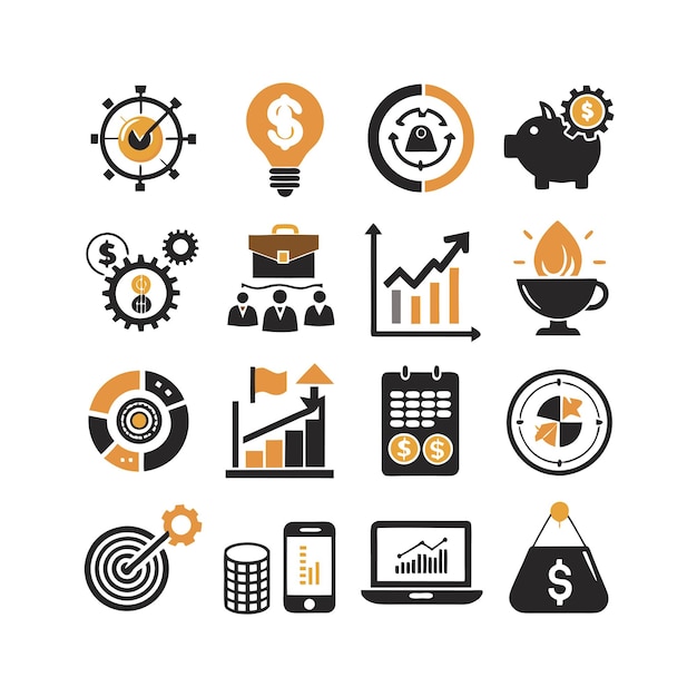 Colección de iconos de negocios y finanzas Ilustración vectorial para documentos, sitios web y aplicaciones