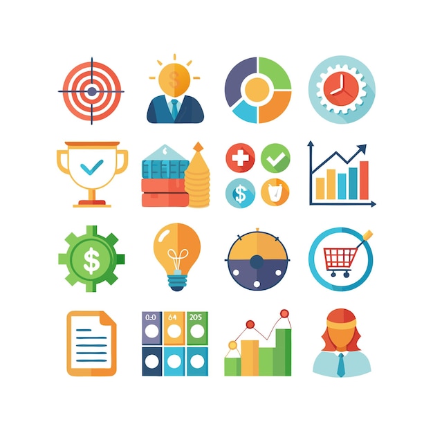 Colección de iconos de negocios y finanzas Ilustración vectorial para documentos, sitios web y aplicaciones