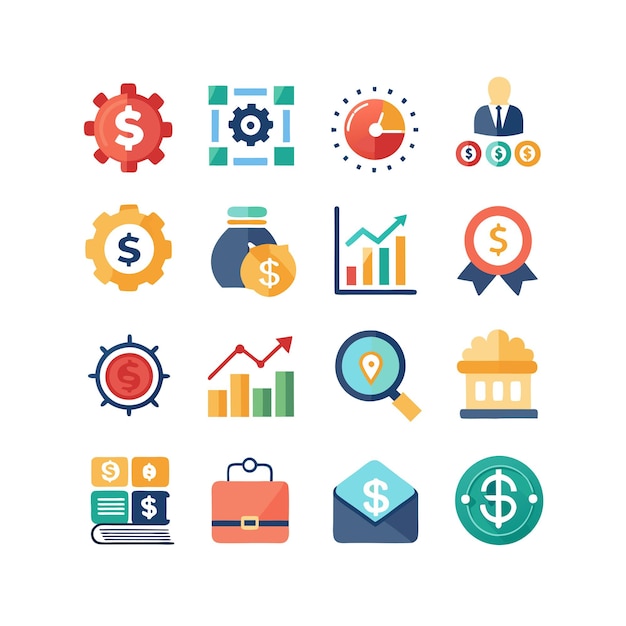 Colección de iconos de negocios y finanzas Ilustración vectorial para documentos, sitios web y aplicaciones