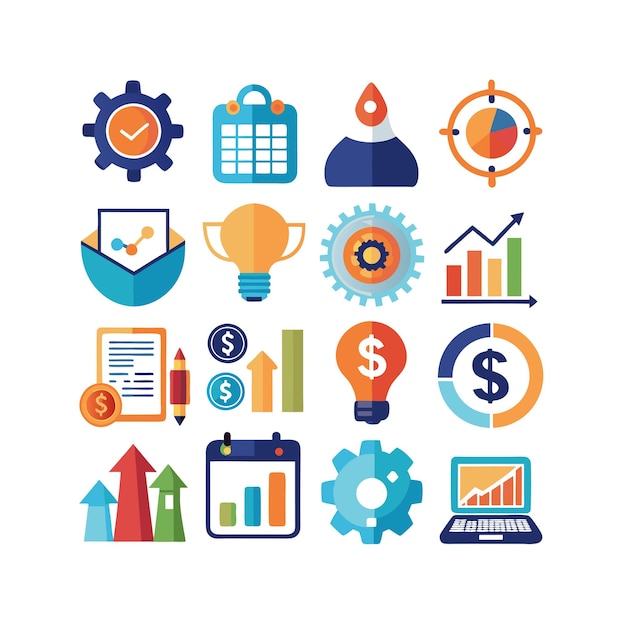 Colección de iconos de negocios y finanzas Ilustración vectorial para documentos, sitios web y aplicaciones