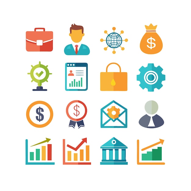 Colección de iconos de negocios y finanzas Ilustración vectorial para documentos, sitios web y aplicaciones
