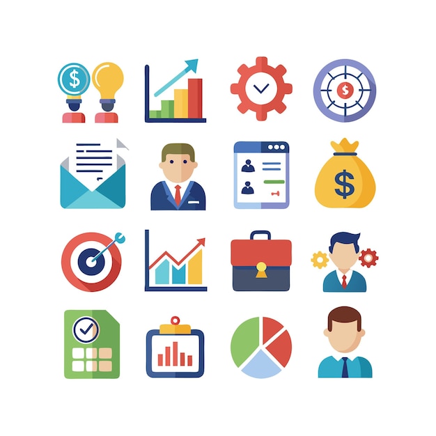 Colección de iconos de negocios y finanzas Ilustración vectorial para documentos, sitios web y aplicaciones