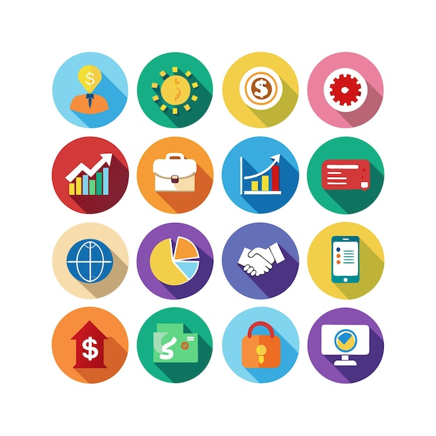 Colección de iconos de negocios y finanzas Ilustración vectorial para documentos, sitios web y aplicaciones